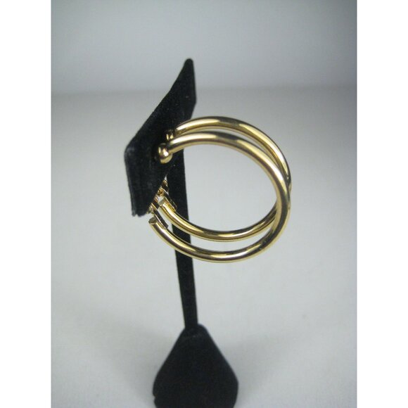 Small Gold Tone Classic Round Hoop Clip On Earrings Hinged - Picture 2 of 7